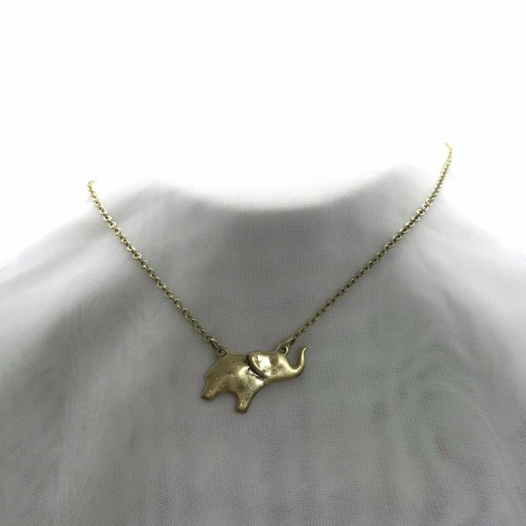 The Delta Box brass tone trunk up Elephant chain necklace 16” - Picture 2 of 12